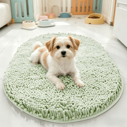 Oval Chenille-Style Bath Mat with Five Color Designs and 40 × 60 to 63 × 95 cm Size Options
