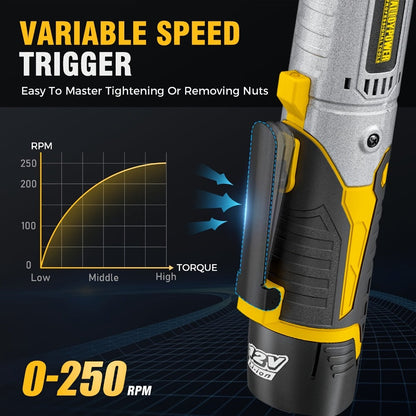 Cordless Electric Ratchet Wrench Set 3/8 Inch 12V 60 Ft-Lbs Power Ratchet Tool Kit with 2 Batteries