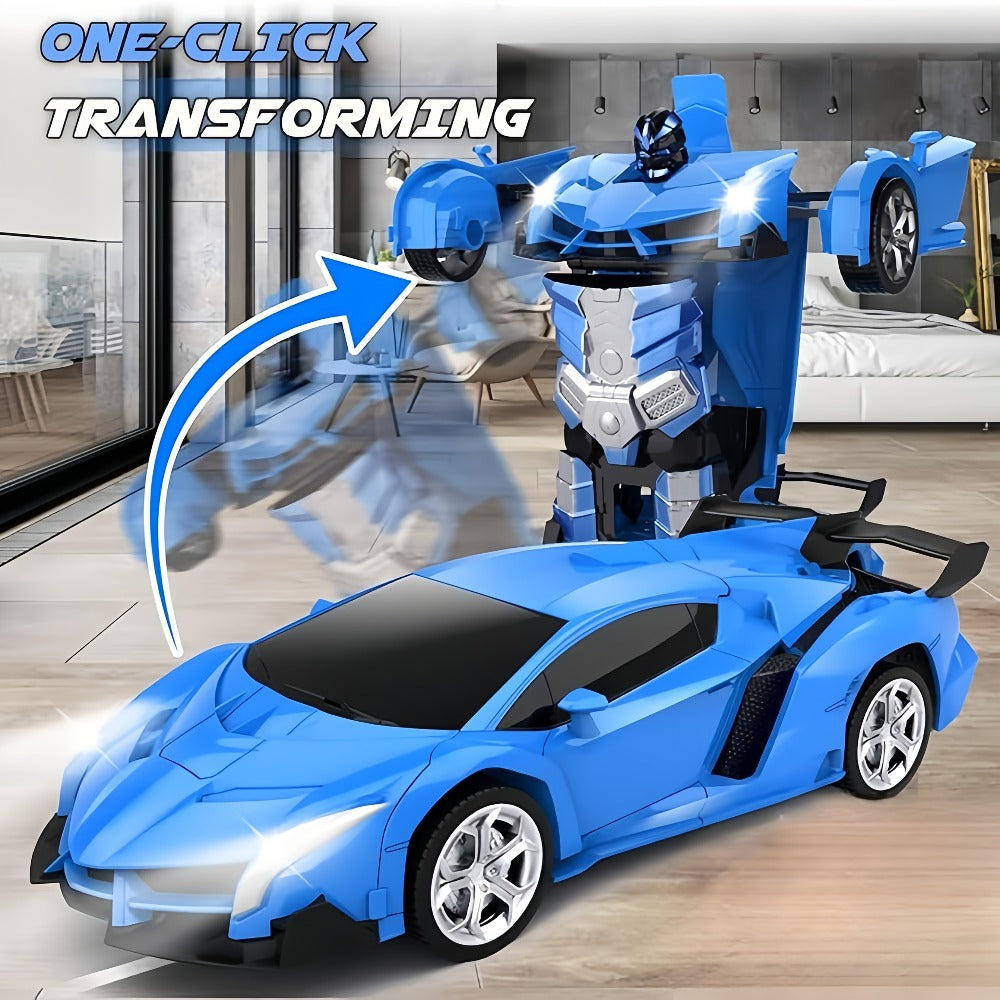 Transforming RC Robot Car for Kids 2.4GHz, One-Button Deformation Stunt Car 360 Drift LED Lights