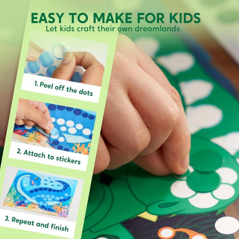 Dinosaur Dot Sticker Art Kit with 12 Picture Canvases and More Than 1, 400 Colored Dot Stickers
