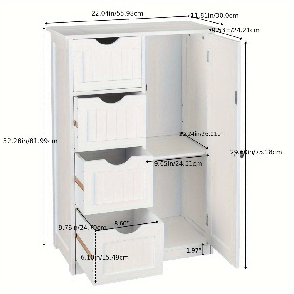 Bathroom Storage Cabinet with Drawers – Waterproof Freestanding Floor Cabinet with 4 Drawer Organizer for Bathroom, Bedroom, Living Room