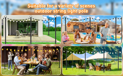 Outdoor String Light Poles 4 Pack – 11.1FT Heavy Duty Metal Forked Light Stand for Patio Backyard Garden Deck