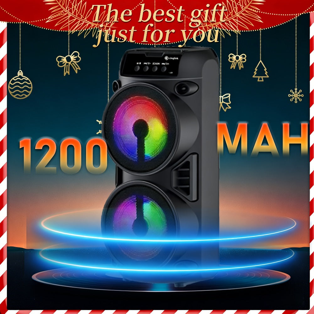 Portable Bluetooth Speaker 10-Inch Model with Dual 4-Inch Drivers, RGB Lights and FM Radio