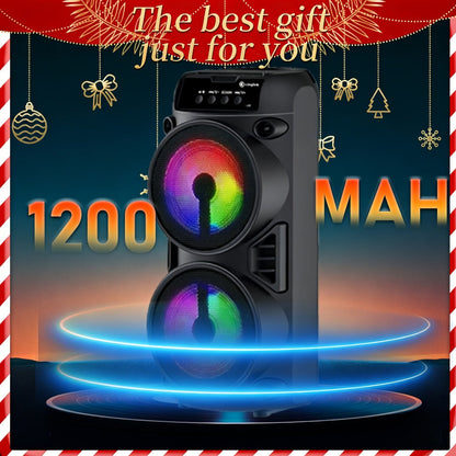 Portable Bluetooth Speaker 10-Inch Model with Dual 4-Inch Drivers, RGB Lights and FM Radio