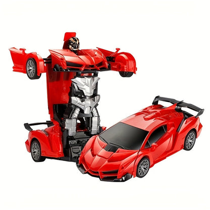 Robot Deformation Car for Kids 1:18 Blue & Red, One-Button Transform Remote Control Stunt Vehicle