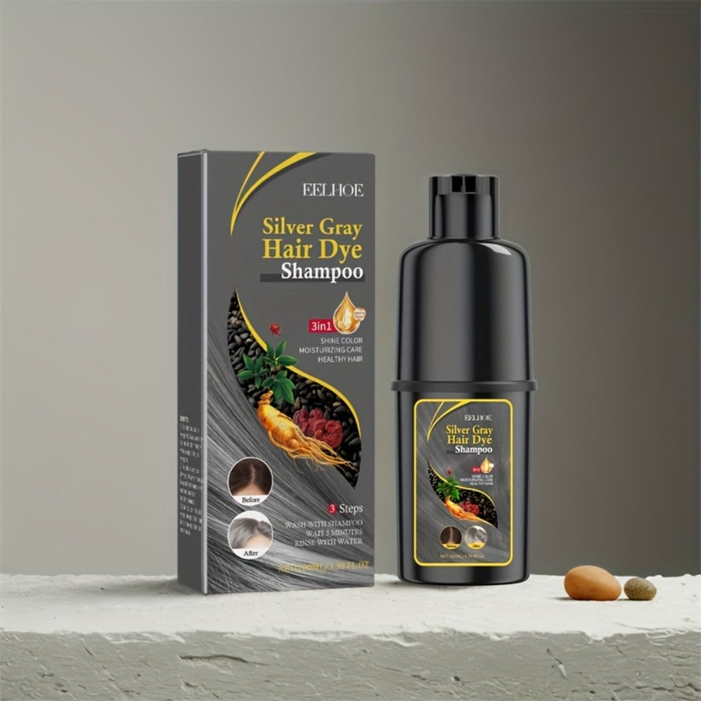 Hair Color Shampoo, EELHOE Silver Gray Two-Bottle Set with 3.38oz in Each Labeled Pump Bottle