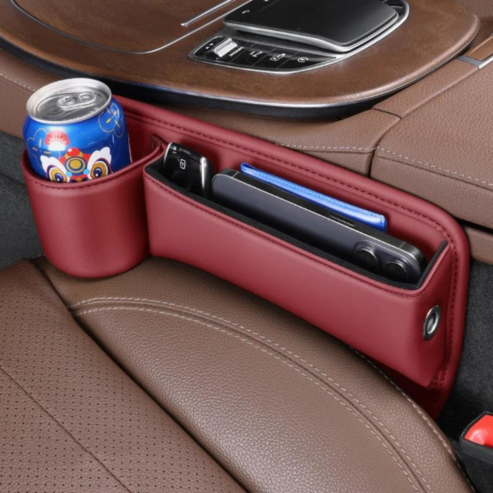 Seat-Gap Car Organizer with Cup Recess and Phone Storage in Four Color Pairs or Left-Side Black Pack
