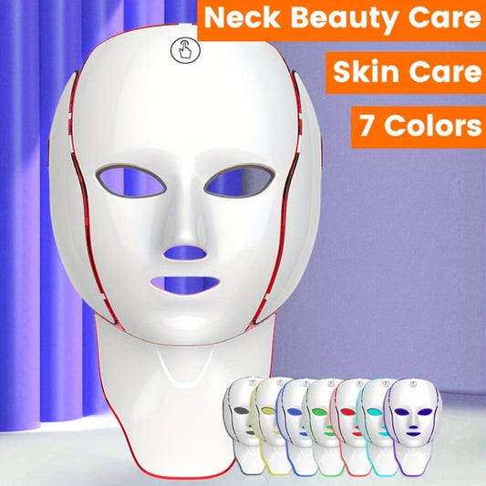 LED Light Therapy Facial Mask 7-Color USB Rechargeable, Face Neck Acne Rejuvenation Skincare Device