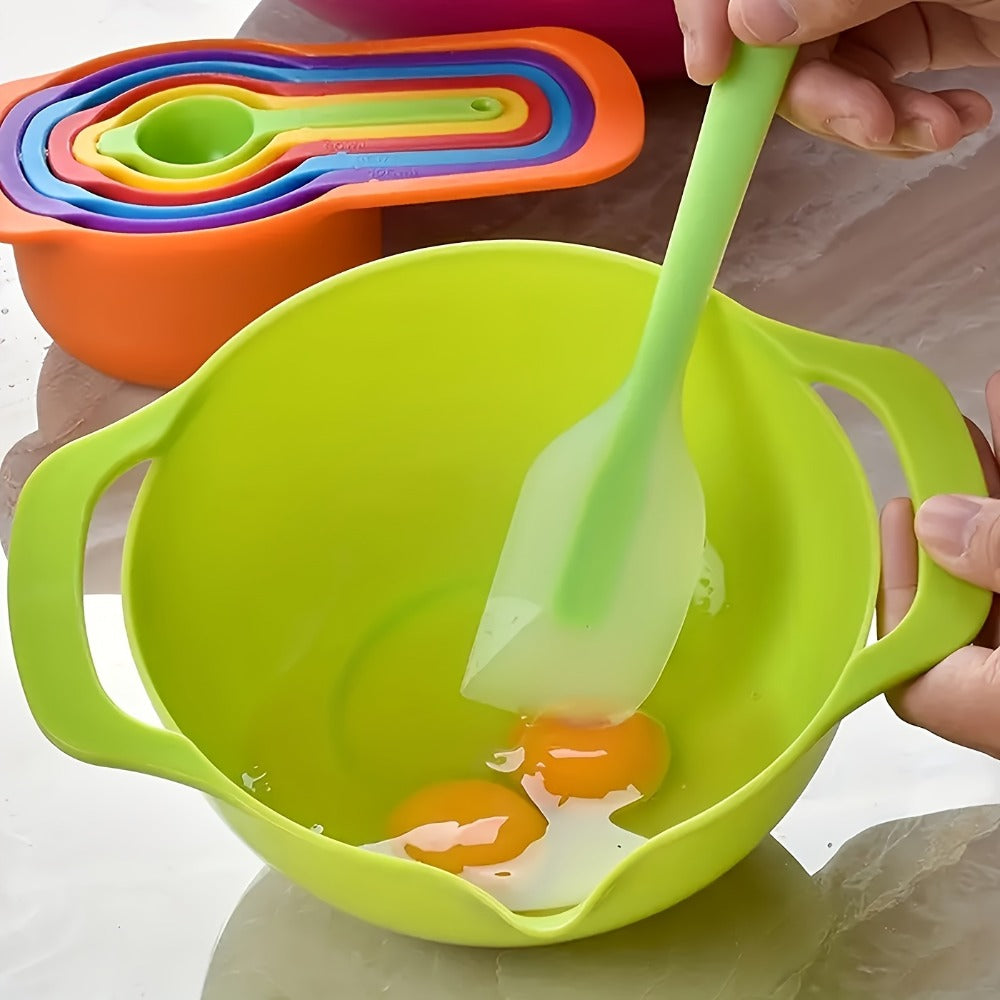 Mixing Bowl Set with Measuring Cups and Spoons, 10pcs Colorful Nesting Salad Bowls with Colander & Sifter