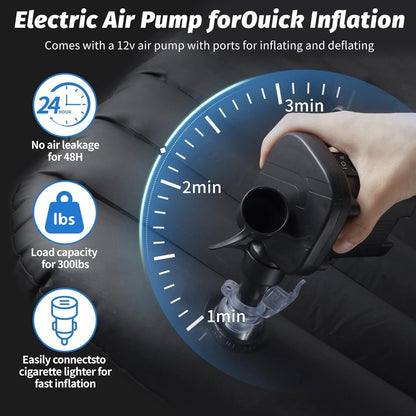 Inflatable Car Air Mattress for SUV, Truck & Back Seat – Fast Inflate Portable Camping Bed with Pillow, Air Pump & Carry Bag for Road Trips