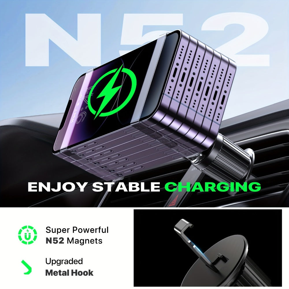15W Magnetic Wireless Car Charger – Air Vent Mount with N52 Strong Magnet, Fast Charging for iPhone 17 Pro Max / 16 / 15 / 14 / 13 / 12