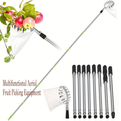 Stainless Steel Fruit Picker with Adjustable 63 to 157 Inch Extension Pole and Non-Slip Handle for Orchard Harvesting