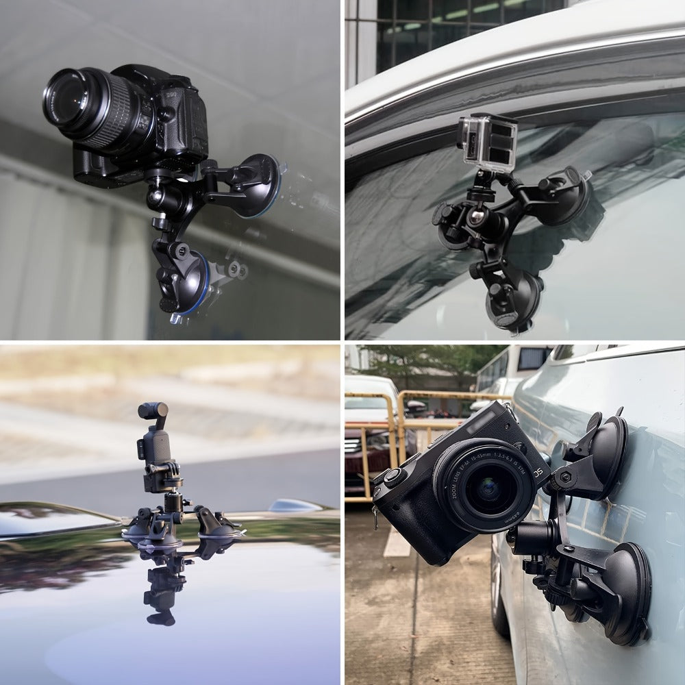Suction Cup Camera Mount with 3 Bases – Universal 360° Ball Head Car Camera Holder for GoPro Hero 10 9 8 7, Action Cameras