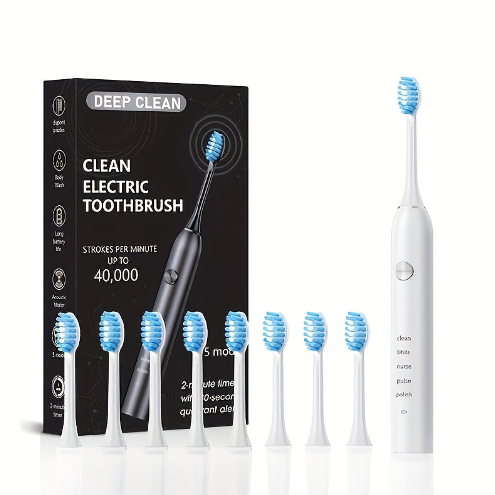 Electric Toothbrush with Five Modes, 40, 000 Vibrations per Minute, Type-C Charging and Four or Eight Heads