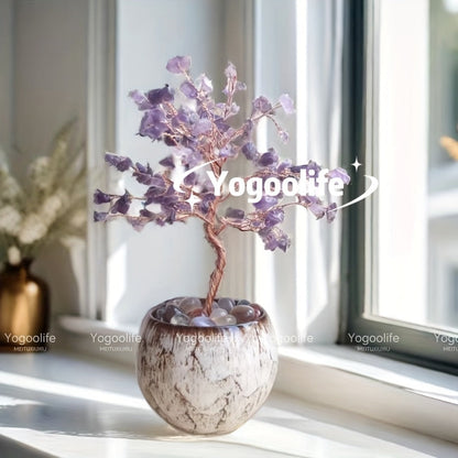 Natural Crystal Gemstone Tree with Ceramic Base 7 Inch Handmade Healing Stone Bonsai Tree for Entryways, Bedrooms and Living Spaces