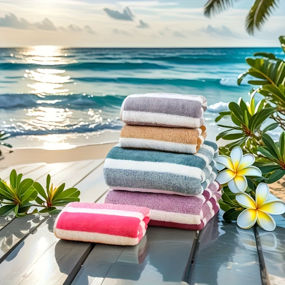 Towel Set 9 or 15 Piece 320GSM Coral Fleece Striped Mix in Five Solid or Mixed Colors for Home and Guest Use