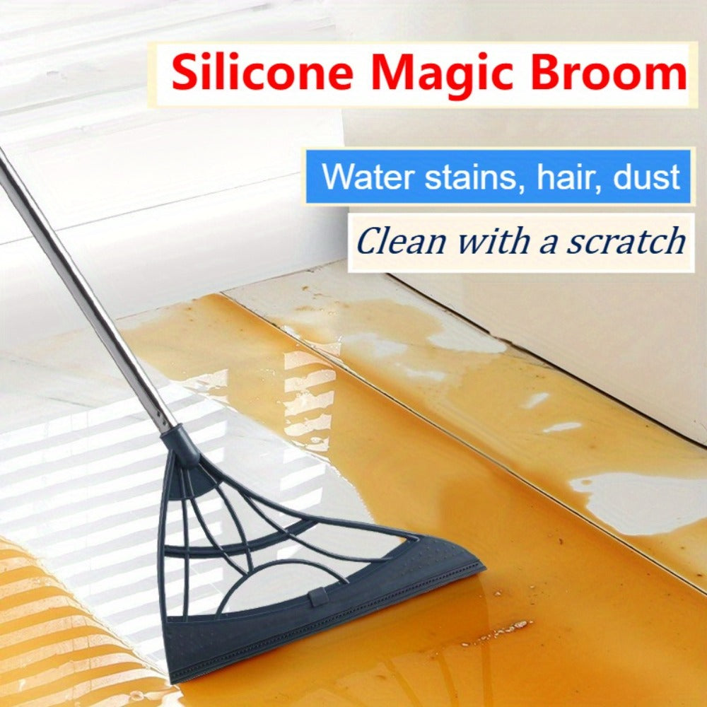 Extra Long Broom 45 Inch – Stainless Steel Handle, Unflagged Bristles, Rubber Sweep for Pet Hair & Debris