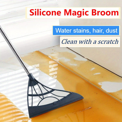 Extra Long Broom 45 Inch – Stainless Steel Handle, Unflagged Bristles, Rubber Sweep for Pet Hair & Debris