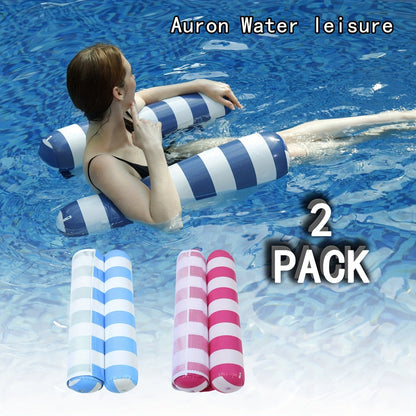 Pool Float Striped Hammock Two-Pack with Mesh Center and Inflatable End Bolsters, 51.18 x 27.56 Inches