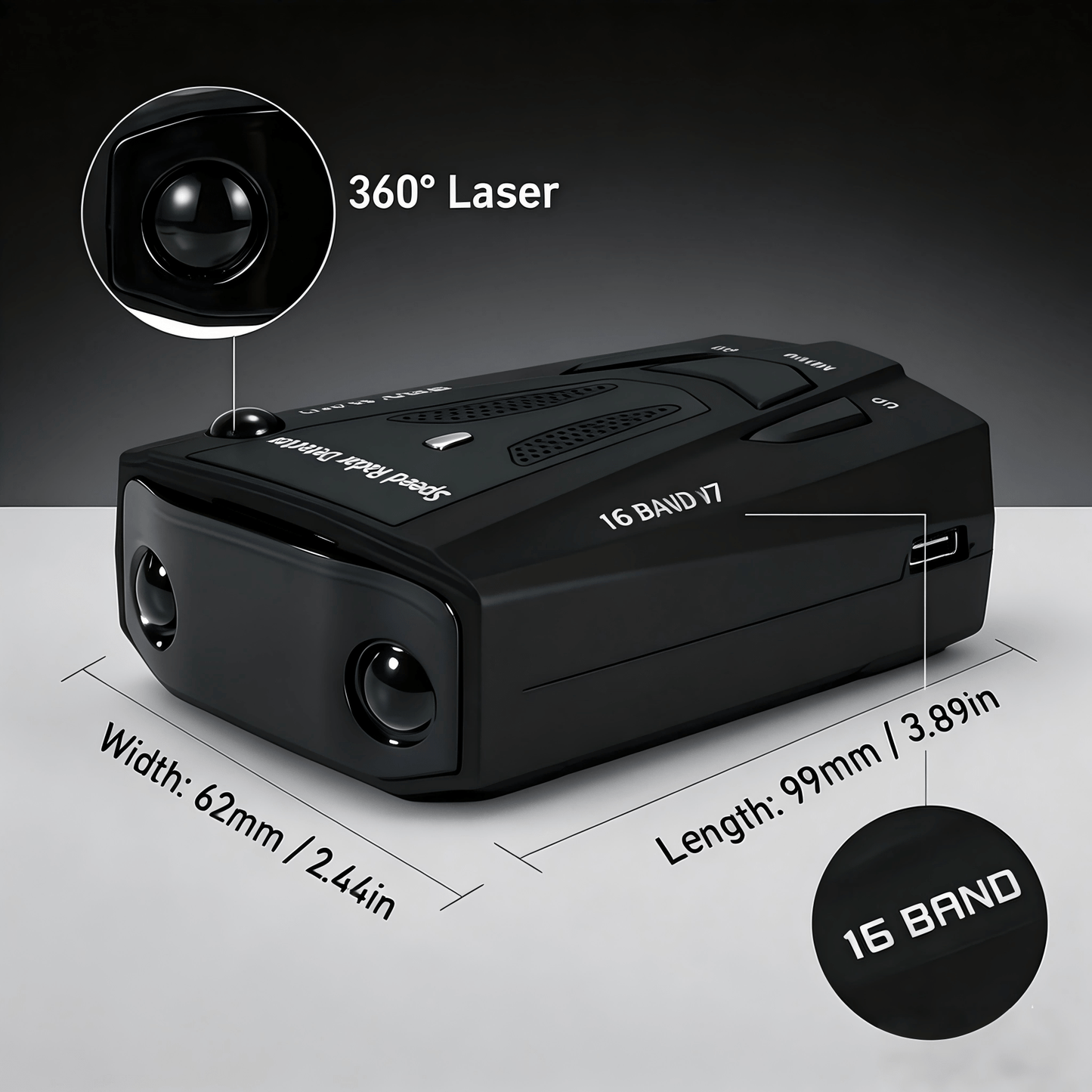 Radar Detector for Cars V7 Upgraded Chip 360 Degree Signal Reception City Highway Mode Compact Design Long Range Detection Speed Camera