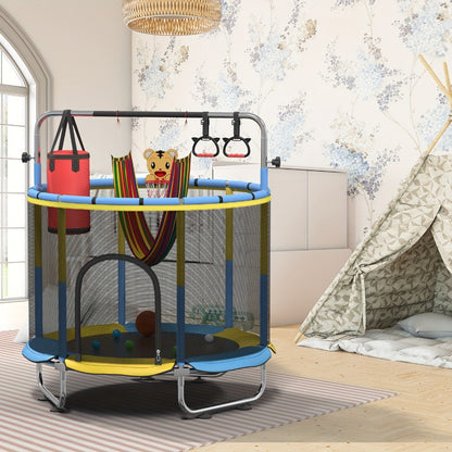 Kids Trampoline with Enclosure and Gymnastics Bar, 60" Height Adjustable Safety Net Trampoline for Toddlers Ages 3+