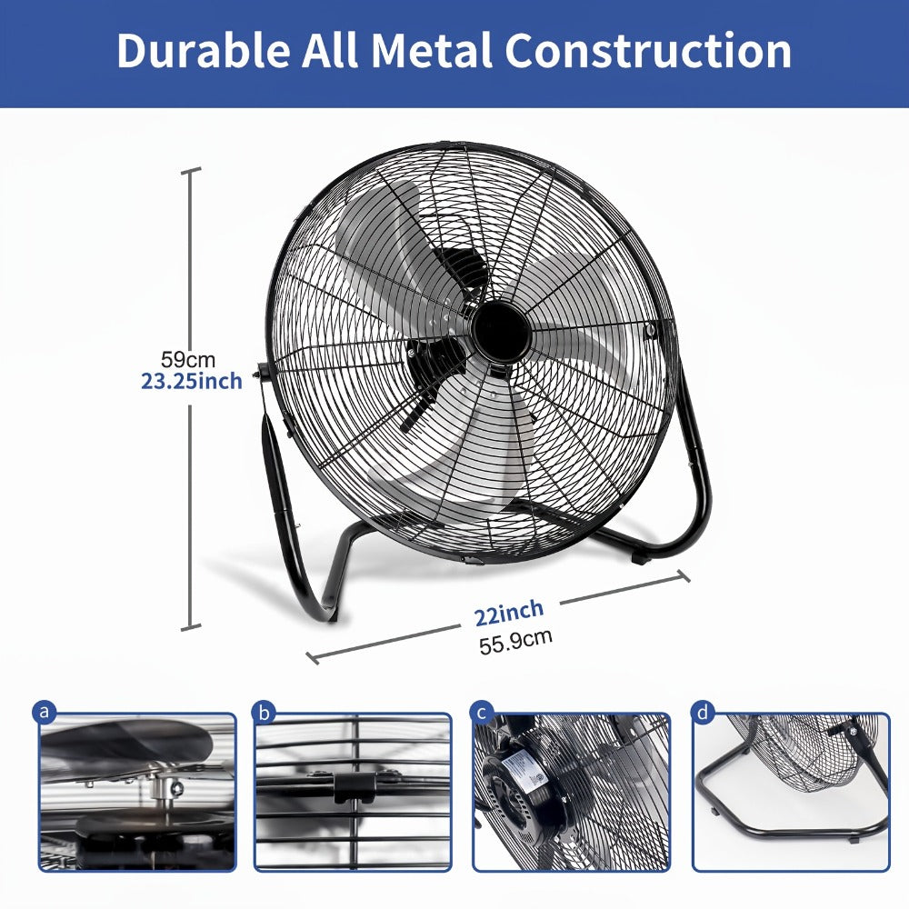 Industrial Floor Fan, Metal Stand Fan with 3 Speed Settings & 360° Tilt, High Velocity Airflow for Warehouse