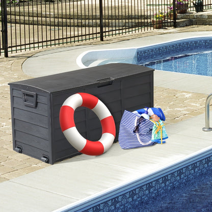75 Gallon Deck Box with Wheels, 284L Resin Outdoor Storage Box Lockable Plastic Container for Patio