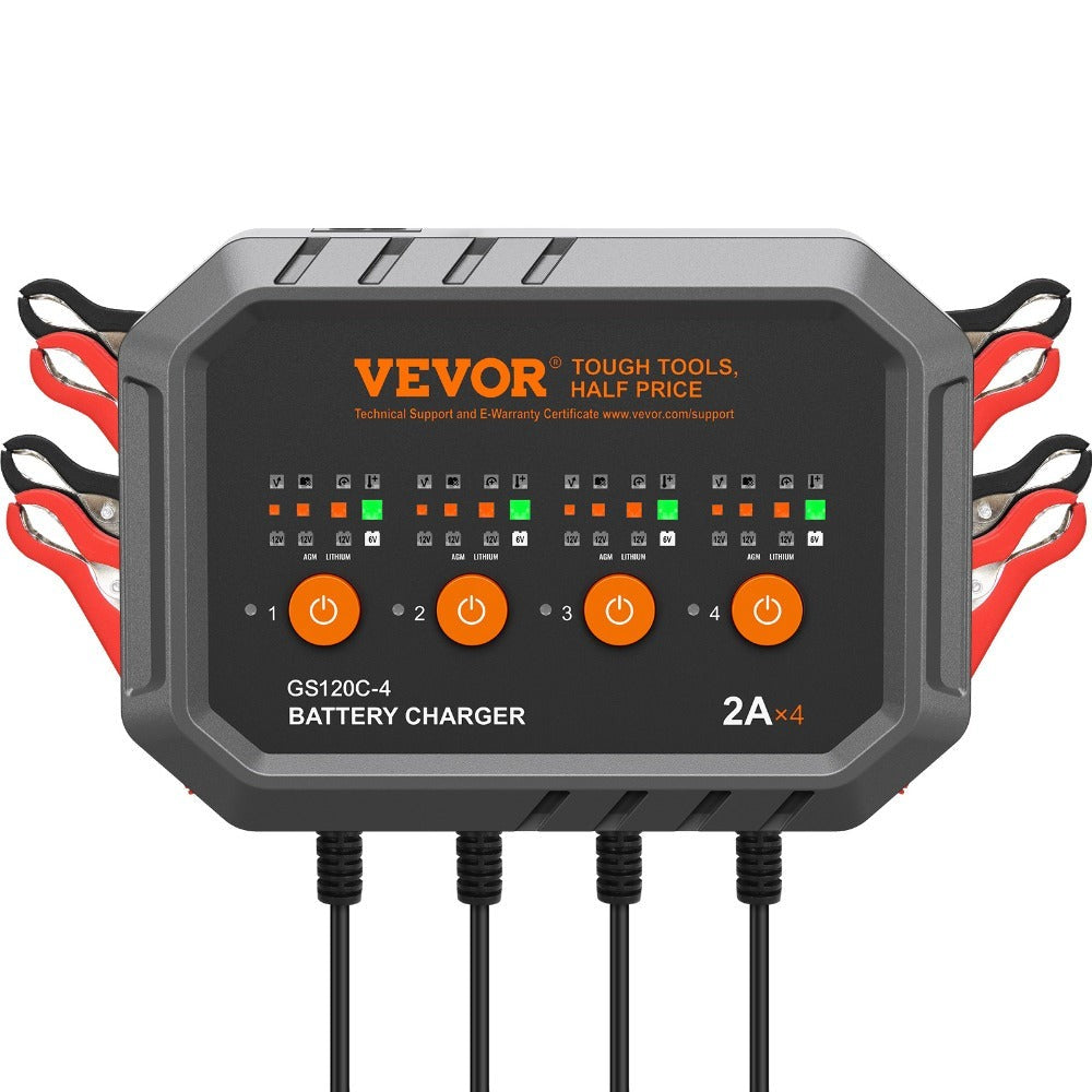 Smart Battery Charger 8A VEVOR Intelligent Charger & Maintainer for LiFePO4, AGM, Gel, SLA & Lead-Acid Batteries