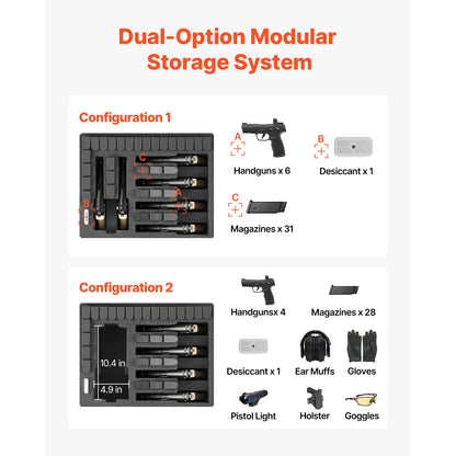 Hard Gun Case with Modular XPE Foam Interior – Heavy Duty Pistol Storage Box with Metal Hinges, 4 Lock Holes & Pressure Valve