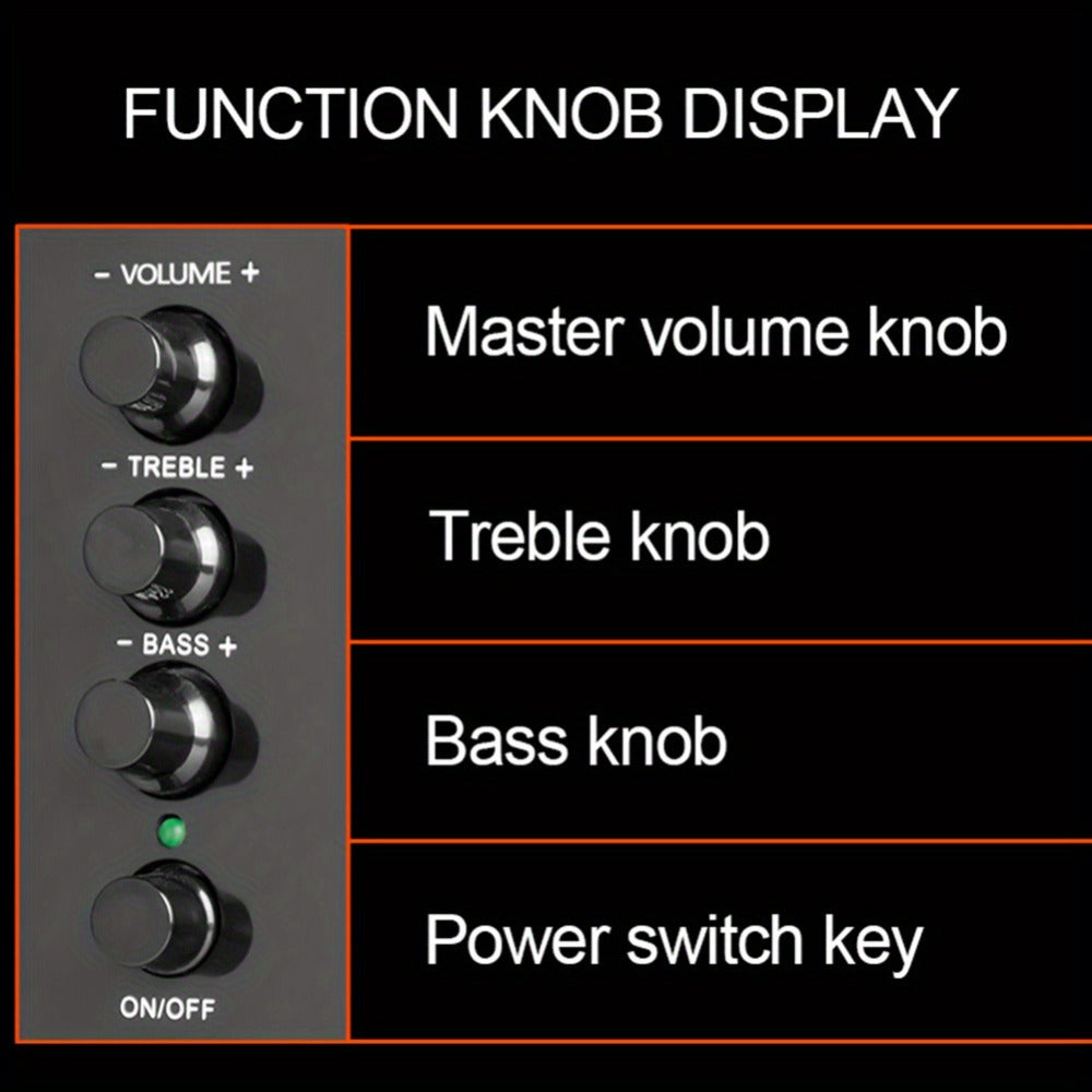 2.1 Mini Desktop Speaker System USB Powered with Independent Treble Bass Control for Bedside Audio, Alarms and Room Entertainment
