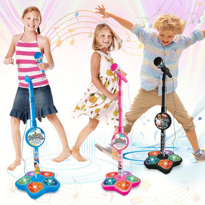 Kids Karaoke Microphone with Stand & Amplifier, Singing Toy for Girls Boys Age 3+, Random Print Design