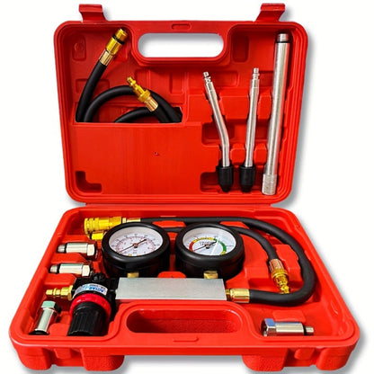 Engine Compression Tester and Cylinder Leak Down Tester Kit TU-21 Dual Gauge Leakdown Detector for Car Motorcycle Truck Gasoline Engine