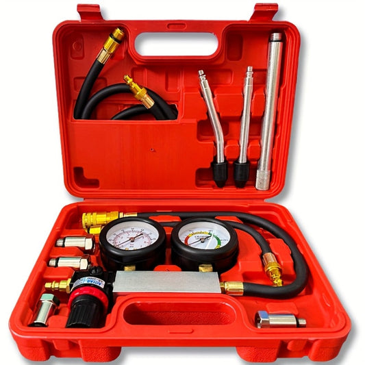 Engine Compression Tester and Cylinder Leak Down Tester Kit TU-21 Dual Gauge Leakdown Detector for Car Motorcycle Truck Gasoline Engine