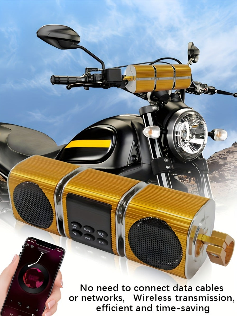 Motorcycle Bluetooth Speaker Sound Bar with Built-in Amplifier – IPX5 Waterproof, FM Radio, USB & AUX Input