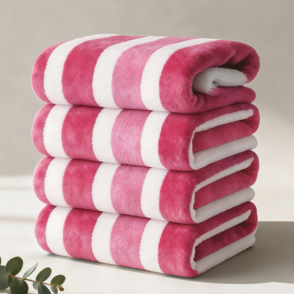 Bath Towels Set 1 or 4 Pack Microfiber Two-Color Striped Towels 27 x 55 Inch in Gray, Red and Green