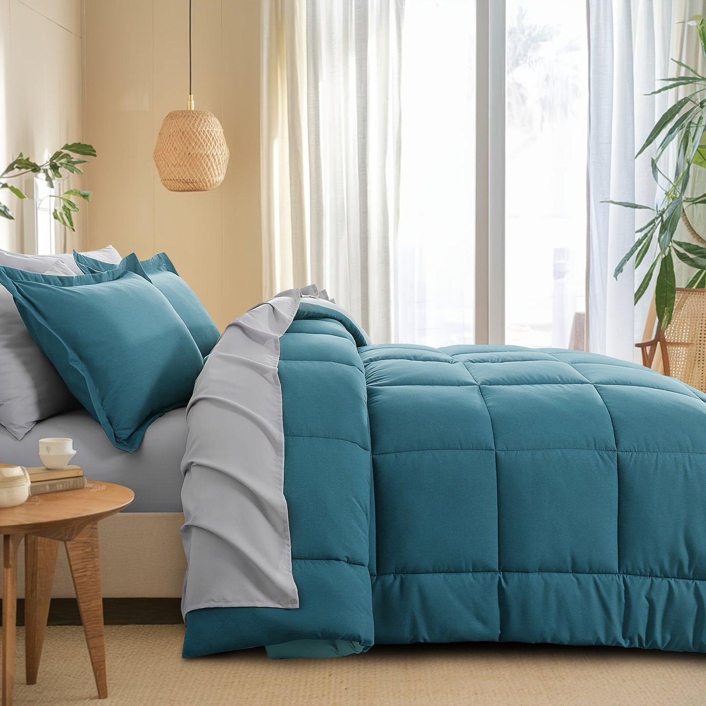 7 Piece Comforter Set Luxury Soft Fluffy Bedding All Season Bed in a Bag with Comforter Fitted Sheet Flat Sheet Pillowcases Hypoallergenic