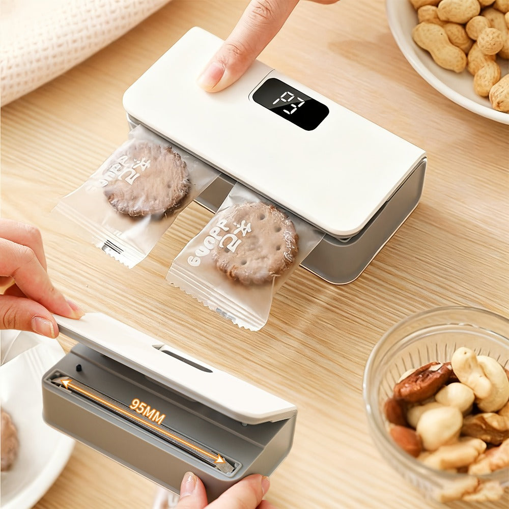 Portable Mini Bag Sealer USB Rechargeable, Handheld Food Sealer with Built-In Cutter for Fruits, Vegetables