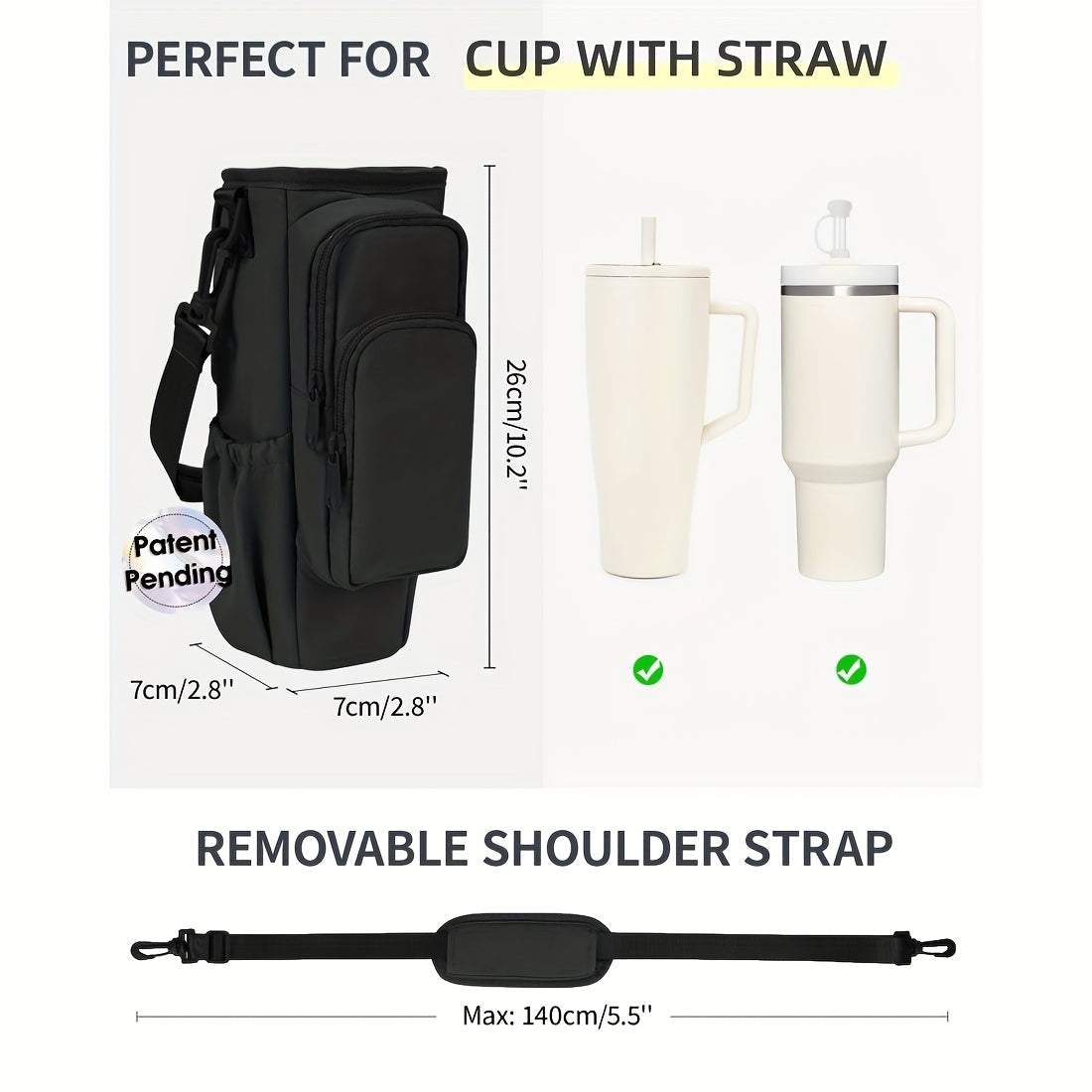 40oz Insulated Water Bottle Carrier Sling Bag with Straw Lid – Hands-Free Dog Walking Bag with Phone Pocket