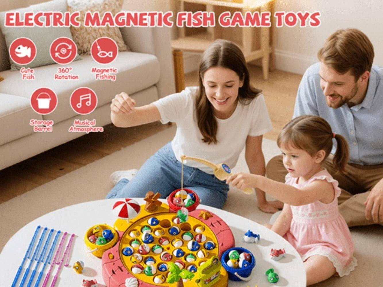 Magnetic Fishing Game for Kids 66 Pieces, Ocean Fishing Toy Set with Rods for Toddlers Ages 3 4 5 6