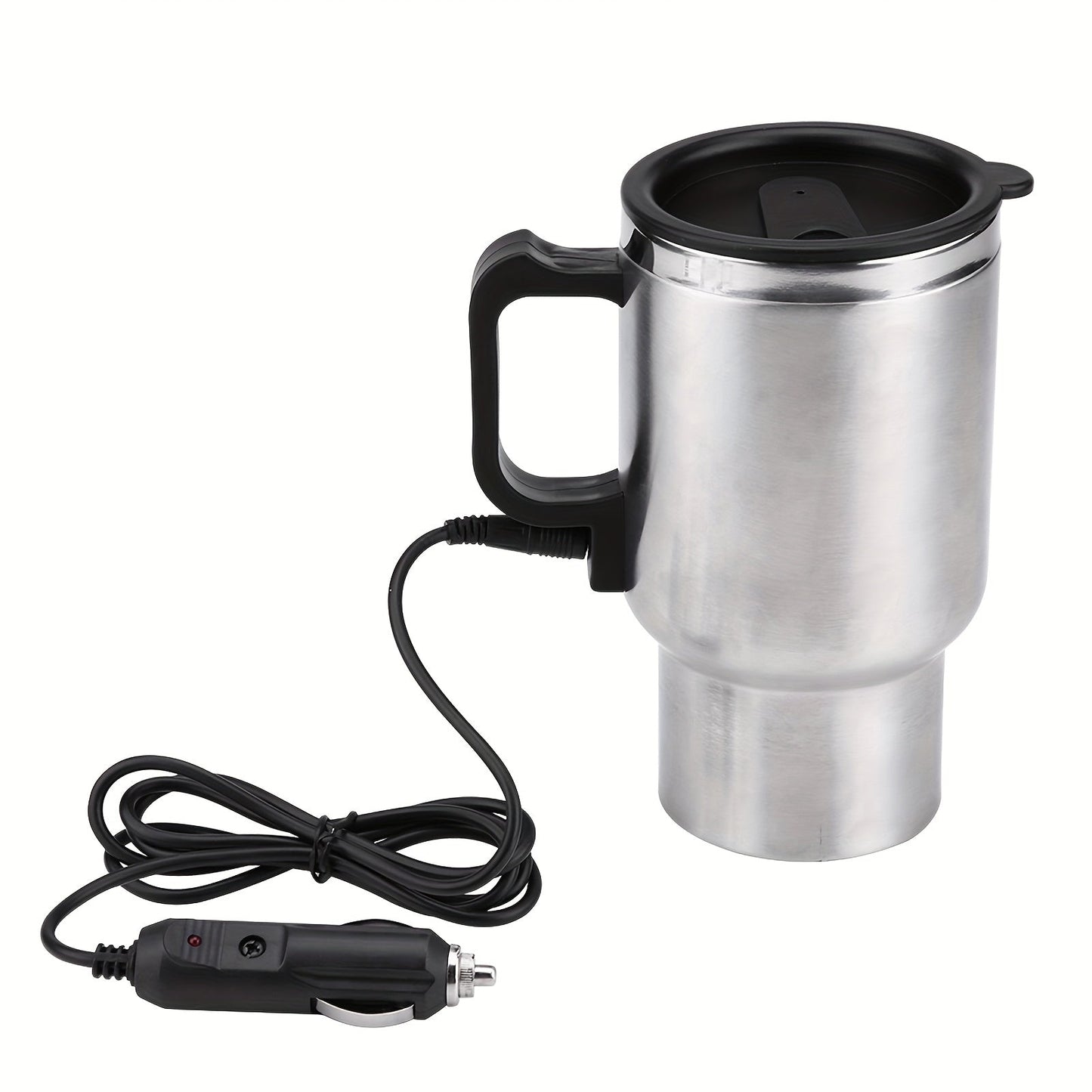 12V Car Electric Heating Travel Mug 450ml, Stainless Steel Car Electric Kettle with Cigarette Lighter Plug