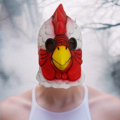 Rooster Latex Halloween Mask Full Head, Funny Chicken Animal Costume Mask with Realistic Combs & Wattle for Halloween Parties