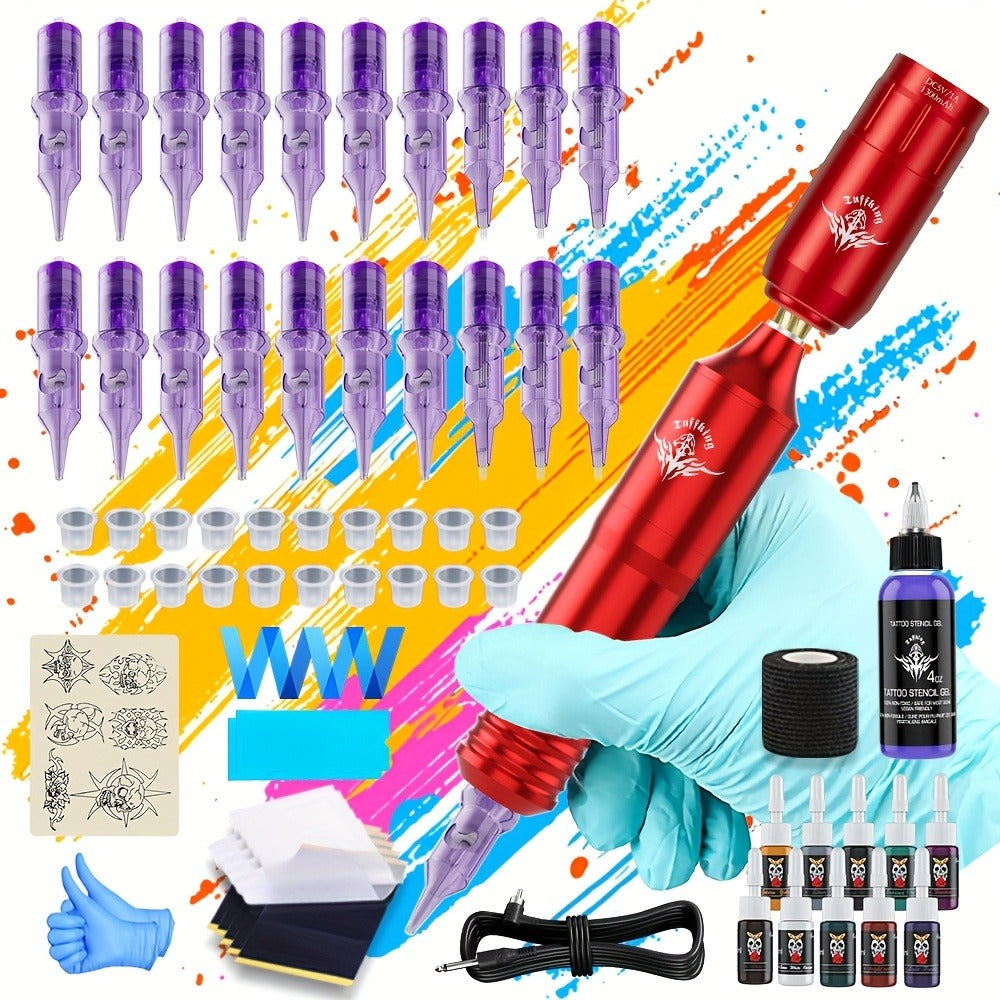 Rotary Tattoo Machine Kit 67pcs, Complete Wireless Tattoo Pen Set with Cartridge Needles, Power Supply