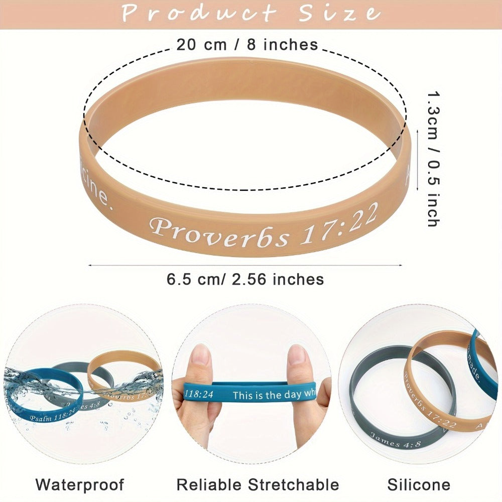 240pcs Bible Verse Silicone Wristbands Bulk, Christian Motivational Bracelets for Baptism, Wedding