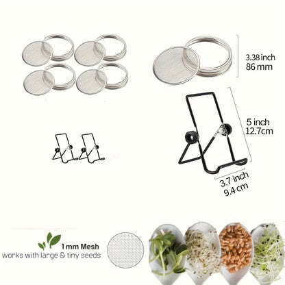Sprouting Lids for Mason Jars 316 Stainless Steel Screen, 2pcs Lids & 2pcs Stands Wide Mouth Germination Kit