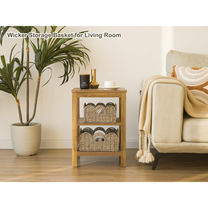 Scalloped Wicker Storage Baskets Set of 2 with Handles in Water Hyacinth or Seagrass Weave