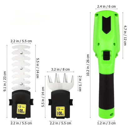 Cordless Hedge Trimmer 2-in-1, USB-C Rechargeable Electric Grass Shear with Interchangeable Blades