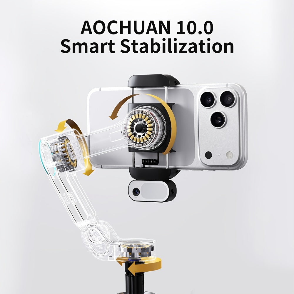 AOCHUAN Foldable 3-Axis Gimbal Stabilizer with Extendable Pole & Panoramic Gesture Control, AI Face Tracking Phone Gimbal
