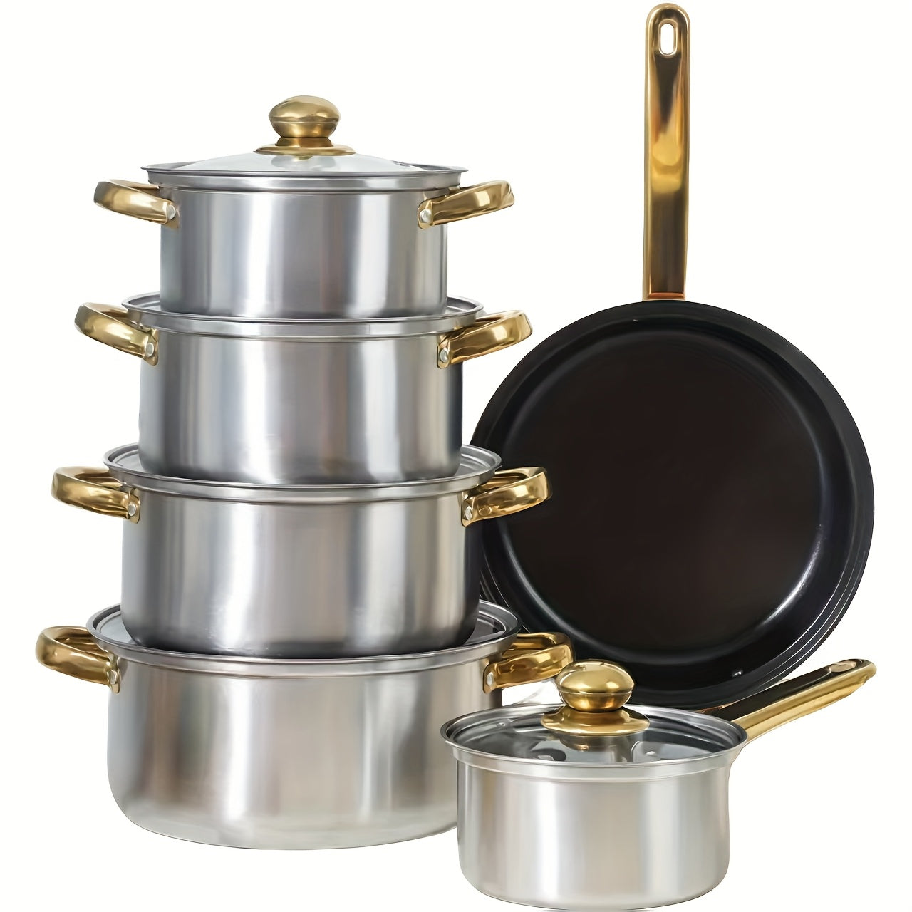 Non-Stick Cookware Set Pots and Pans 10 & 12 Piece, Heat-Resistant Frying Pan, Saucepan & Stewpot