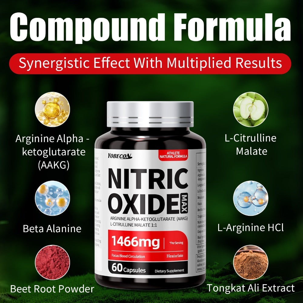 Nitric Oxide Supplement 1466mg with L-Arginine, L-Citrulline & Beet Root, Boosts Blood Flow, Pump