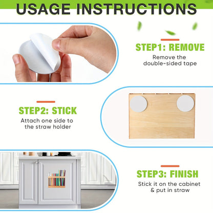 Wooden Straw Holder for Cabinet Door 9.8 Inch Acacia Wood Straw Dispenser Wall Mount Reusable Straw Storage Box for Kitchen Counter Cupboard